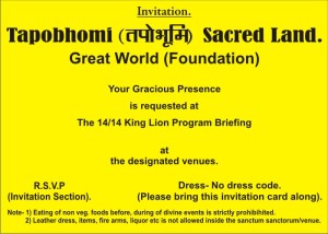 114/14 King Lion Program World Briefing. Invitation. Great World. Tapasyarat Binod Kumar Joshi. 
